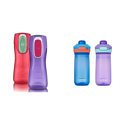 Contigo Trekker Kids Water Bottle with Spill-Proof Lid, 14oz Water Bottle with Leak-Proof Technology, BPA-Free & Jessie Kids Water Bottle with Leak-Proof Lid, 14oz Dishwasher-Safe Kids