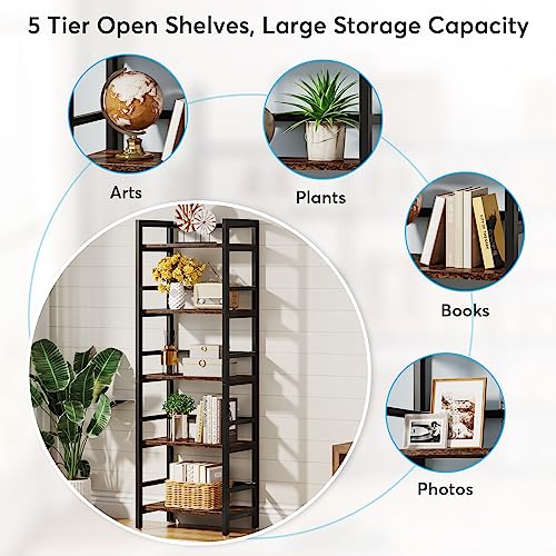Tribesigns 5-Tier Bookshelf 69 Inch Industrial Bookcase Open Display Shelves Book Storage Organizer for Living Room, Home Office, Small Space