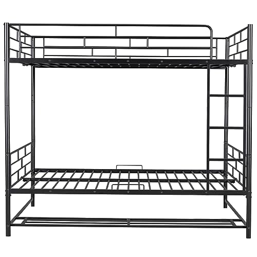 DNYN Full Over Full Bunk Bed with Under-Shelf & Ladder for Kids,Adult,Convertible Metal Bedframe,Perfect for Dorm,Bedroom,Guest Room,No Box Spring Needed, Black