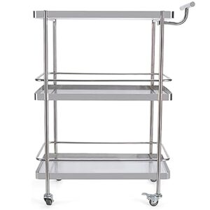 vlobaom 3-tier bar cart for home, utility kitchen storage island serving cart with wheels, decorative end table, mobile coffee table,69x40x90cm,silver