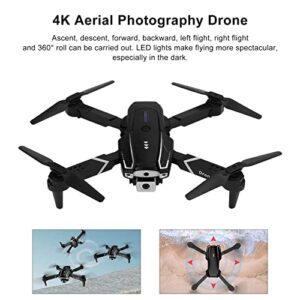 4K Dual HD Camera Drone, 4K Aerial Photography Drone 4 Channels 80m/262.5ft RC Distance Anti Interference Foldable Stable for Outdoor (Black)