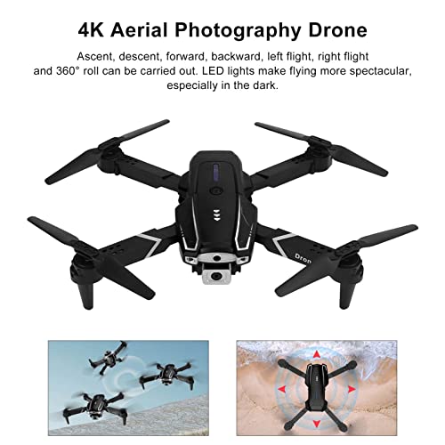 4K Dual HD Camera Drone, 4K Aerial Photography Drone 4 Channels 80m/262.5ft RC Distance Anti Interference Foldable Stable for Outdoor (Black)