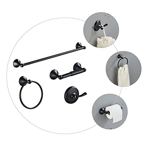 Angoily 1 Set Bathroom Four Piece Set Black Washcloth Paper Towel Roll Dispenser Stainless Steel Towel Kitchen Towel Hanger Wall Towel Hooks Bath Towel Bar Stainless Steel Black Towel Ring