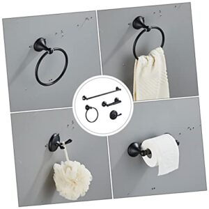 Angoily 1 Set Bathroom Four Piece Set Black Washcloth Paper Towel Roll Dispenser Stainless Steel Towel Kitchen Towel Hanger Wall Towel Hooks Bath Towel Bar Stainless Steel Black Towel Ring