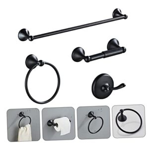 Angoily 1 Set Bathroom Four Piece Set Black Washcloth Paper Towel Roll Dispenser Stainless Steel Towel Kitchen Towel Hanger Wall Towel Hooks Bath Towel Bar Stainless Steel Black Towel Ring