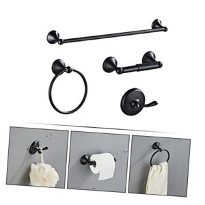 Angoily 1 Set Bathroom Four Piece Set Black Washcloth Paper Towel Roll Dispenser Stainless Steel Towel Kitchen Towel Hanger Wall Towel Hooks Bath Towel Bar Stainless Steel Black Towel Ring