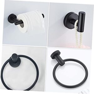 DOITOOL 6 pcs Bath Hook Paper Practical Hanging Multi-Functional Holder Brass Rod Rings Dispenser Wall-Mounted Steel Bathroom Shower Supplies Black Ring Tissue Stainless Bar Toilet Rack