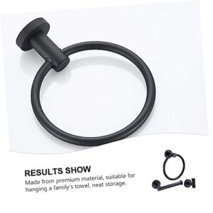 DOITOOL 6 pcs Bath Hook Paper Practical Hanging Multi-Functional Holder Brass Rod Rings Dispenser Wall-Mounted Steel Bathroom Shower Supplies Black Ring Tissue Stainless Bar Toilet Rack