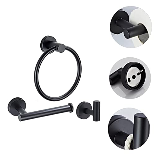 DOITOOL 6 pcs Bath Hook Paper Practical Hanging Multi-Functional Holder Brass Rod Rings Dispenser Wall-Mounted Steel Bathroom Shower Supplies Black Ring Tissue Stainless Bar Toilet Rack