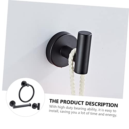 DOITOOL 6 pcs Bath Hook Paper Practical Hanging Multi-Functional Holder Brass Rod Rings Dispenser Wall-Mounted Steel Bathroom Shower Supplies Black Ring Tissue Stainless Bar Toilet Rack