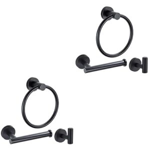 Angoily 6 Pcs Towel Ring Set Steel Towel Rod Wall Mounted Hooks Paper Towel Wall Hange Bath Towel Set Black Toilet Paper Stand Black Towel Ring Wall-Mounted Towel Ring Paper Towel Holder