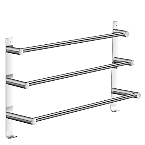 Towel Racks for Bathroom Towel Holder Wall-Mounted Towel Rack Towel Rail 304 Stainless Steel Bathroom Three-bar Towel Rod with Hook Kitchen Rack Towel Rack Bathroom Accessories (Color : 70cm)