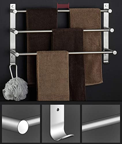 Towel Racks for Bathroom Towel Holder Wall-Mounted Towel Rack Towel Rail 304 Stainless Steel Bathroom Three-bar Towel Rod with Hook Kitchen Rack Towel Rack Bathroom Accessories (Color : 70cm)