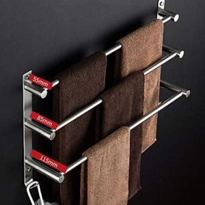 Towel Racks for Bathroom Towel Holder Wall-Mounted Towel Rack Towel Rail 304 Stainless Steel Bathroom Three-bar Towel Rod with Hook Kitchen Rack Towel Rack Bathroom Accessories (Color : 70cm)