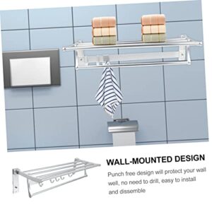 Zerodeko 1 Set Towel Rack Makeup Organizer Telescopic Towel Rack Shampoo Holder Metal Shelving Wall Mounted Shelf Shelves Wall Mounted Bright Silver Slippers Shelf Slippers Rack Storage Set