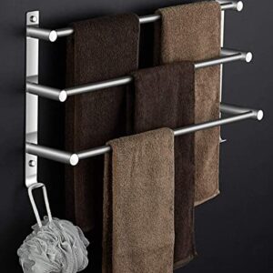 Towel Racks for Bathroom Towel Holder Wall-Mounted Towel Rack Towel Rail 304 Stainless Steel Bathroom Three-bar Towel Rod with Hook Kitchen Rack Towel Rack Bathroom Accessories (Color : 70cm)