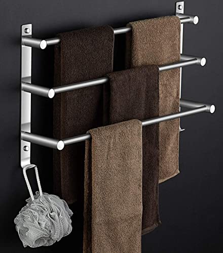 Towel Racks for Bathroom Towel Holder Wall-Mounted Towel Rack Towel Rail 304 Stainless Steel Bathroom Three-bar Towel Rod with Hook Kitchen Rack Towel Rack Bathroom Accessories (Color : 70cm)