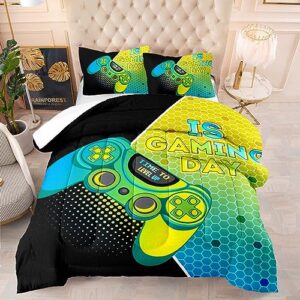 kgosauo comforter set queen kids boys teens gaming comforter gamer room decor video game controller bedding set, soft lightweight gamepad console duvet, youth young man, 1 comforter + 2 pillowcase