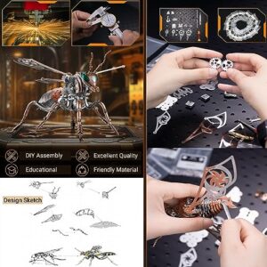 MHWTTY 3D Metal Puzzles for Adults Model Kits: DIY Build Mechanical Wasp Metal Assembly Toy Steel Jigsaw Brain Teaser Puzzle for Men (Rose Gold-Wasp Metal Puzzle)