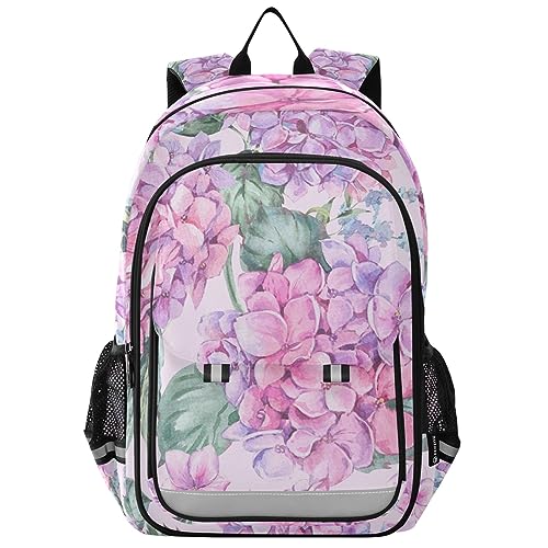 Joisal Pink Hydrangea Backpack for Middle School Girls Lightweight Kids Travel Backpack for Airplane