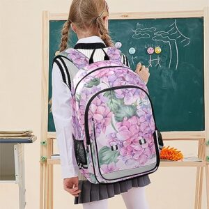 Joisal Pink Hydrangea Backpack for Middle School Girls Lightweight Kids Travel Backpack for Airplane