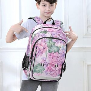 Joisal Pink Hydrangea Backpack for Middle School Girls Lightweight Kids Travel Backpack for Airplane