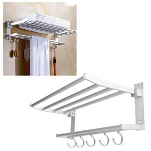 lesiega towel rack for bathroom and lavatory double towel bar holder with hooks wall mounted multifunctional foldable 2-tier shelf ideal for kitchen lavatory bathroom, 15.7in