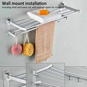 lesiega Towel Rack for Bathroom and Lavatory Double Towel Bar Holder with Hooks Wall Mounted Multifunctional Foldable 2-Tier Shelf Ideal for Kitchen Lavatory Bathroom, 15.7in