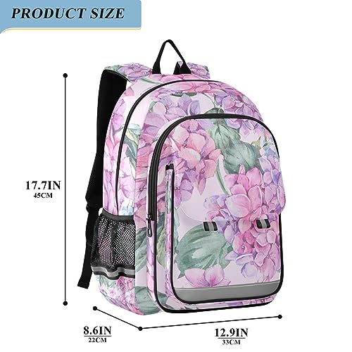 Joisal Pink Hydrangea Backpack for Middle School Girls Lightweight Kids Travel Backpack for Airplane