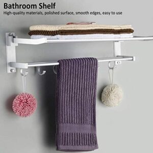 lesiega Towel Rack for Bathroom and Lavatory Double Towel Bar Holder with Hooks Wall Mounted Multifunctional Foldable 2-Tier Shelf Ideal for Kitchen Lavatory Bathroom, 15.7in