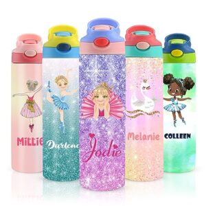 personalized ballerina dance gift custom water bottle with name and straw lid customized dancer cup ballet tumbler gifts for ballerina girls kids 20oz