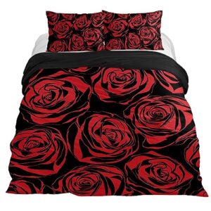 vapokf duvet covers set extra size soft and breathable microfiber comforter bedding set 1 duvet cover 2 pillowcase with zipper closure for kids women men, seamless red roses