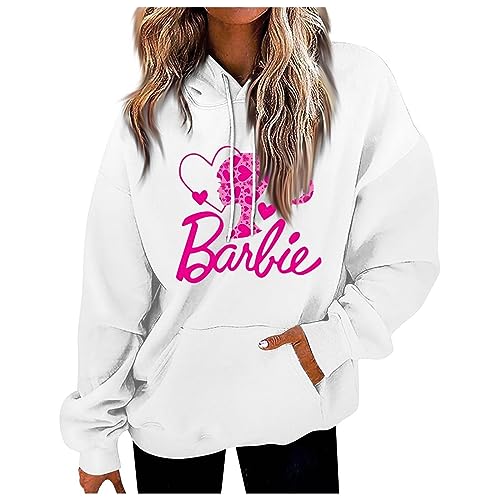 wkind olades Bar-bie Come On Let's Go Party Hoodies for Women Oversized Hooded Sweatshirts Fleece Casual Long Sleeve Pullover Loose Lightweight Fall Clothes 2023 White