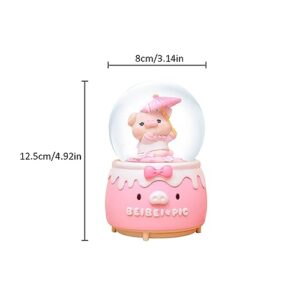 Pink Pig Snow Globe Music Box, 80mm Resin/Glass Water Globe with Color Changing LED Lights for Wife Daughter Girlfriend Mom Granddaughter Anniversary Christmas Birthday Gift (2187-B)