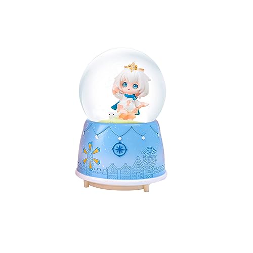 Cartoon Snow Globe Music Box, 80MM Musical Snow Globe with Color Changing LED Lights for Girlfriend Wife Girls Daughter Birthday (Blue)