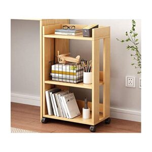 bookcase display 3 tier open bookshelf w/universal wheels modern movable standing shelf units bedside end table storage rack for small spaces home storage rack shelf (color : wood color)