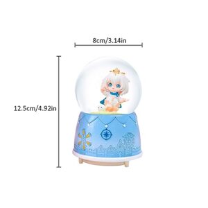 Cartoon Snow Globe Music Box, 80MM Musical Snow Globe with Color Changing LED Lights for Girlfriend Wife Girls Daughter Birthday (Blue)