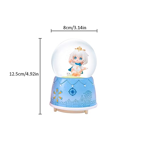 Cartoon Snow Globe Music Box, 80MM Musical Snow Globe with Color Changing LED Lights for Girlfriend Wife Girls Daughter Birthday (Blue)