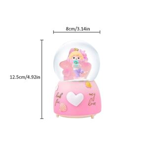 Snow Globe for Girls, 80mm Cute Seabed Figurine Snow Globe Music Box with Color Changing LED Lighs and Automatic Snowflakes, Christmas Birthday Gifts for Kids Girls Granddaughters (183-A)