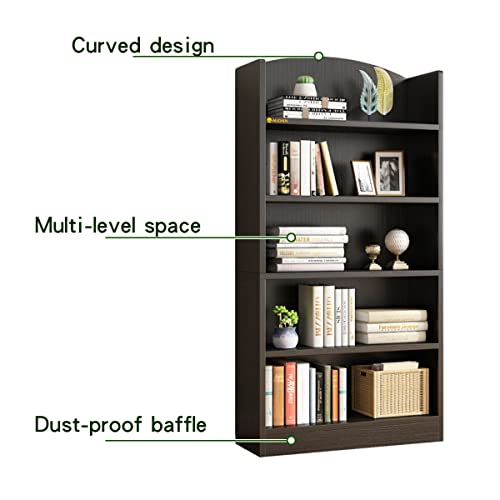 MULKGLOBAL 5 Shelf Bookcase Multi Functional Wood Storage Display Open Bookshelf 48 Inch Tall Bookcase Home Decor Furniture for Home Office,Black
