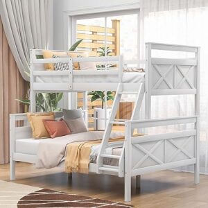 Heliosphere Twin Over Full Bunk Bed, Wooden Bunk Bed Frame with Safety Guard Rail & Ladder, Space-Saving Design/Noise Free for Teens Adults Bedroom, No Box Spring Needed (White)