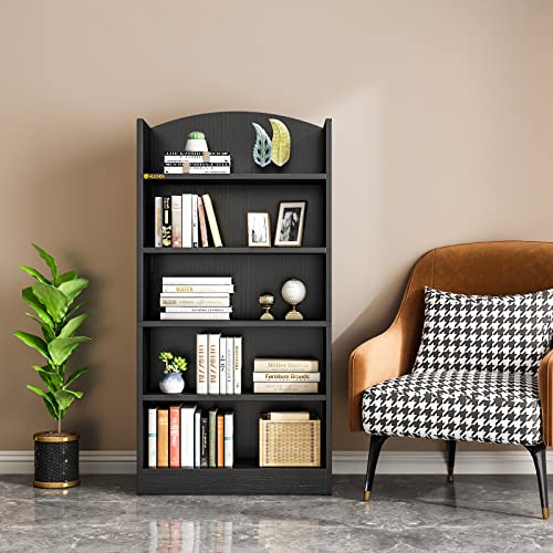 MULKGLOBAL 5 Shelf Bookcase Multi Functional Wood Storage Display Open Bookshelf 48 Inch Tall Bookcase Home Decor Furniture for Home Office,Black