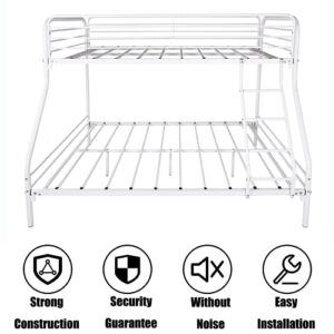 Heliosphere Heavy Duty Twin Over Full Size Bunk Bed with Safety Guard Rails & Inclined Ladder, Metal Bunk Bed with Under Bed Storage Space for Teens Adults, Noise Free/No Box Spring Needed (White)