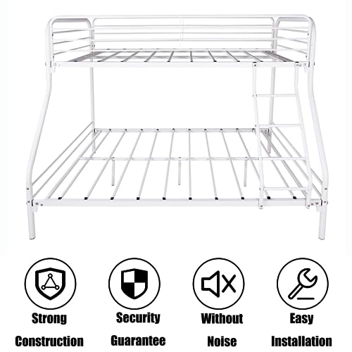 Heliosphere Heavy Duty Twin Over Full Size Bunk Bed with Safety Guard Rails & Inclined Ladder, Metal Bunk Bed with Under Bed Storage Space for Teens Adults, Noise Free/No Box Spring Needed (White)