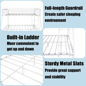 Heliosphere Heavy Duty Twin Over Full Size Bunk Bed with Safety Guard Rails & Inclined Ladder, Metal Bunk Bed with Under Bed Storage Space for Teens Adults, Noise Free/No Box Spring Needed (White)