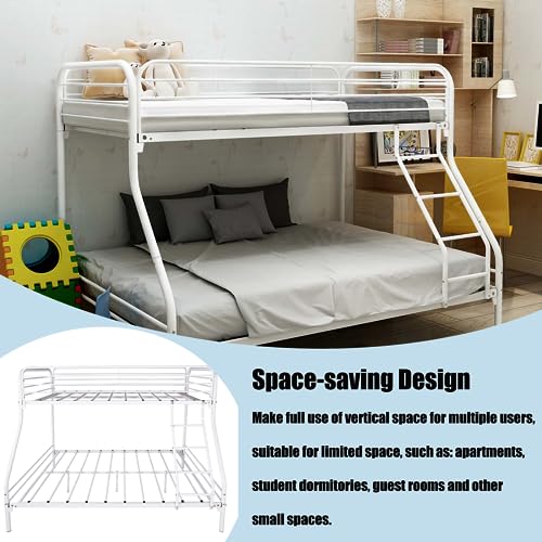 Heliosphere Heavy Duty Twin Over Full Size Bunk Bed with Safety Guard Rails & Inclined Ladder, Metal Bunk Bed with Under Bed Storage Space for Teens Adults, Noise Free/No Box Spring Needed (White)