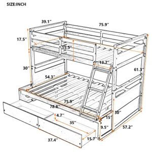 TARTOP Bunk Bed with Drawers, Twin Over Full Bunk Bed, Solid Wood Bunk Bed Frame with Ladders & 2 Storage Drawers, Bedroom Furniture,White