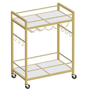 vlobaom serving cart for home, bar cart with lockable wheels, wine rack and glass holder, mobile liquor cabinet storage shelf,24''dx13''wx33''h,gold