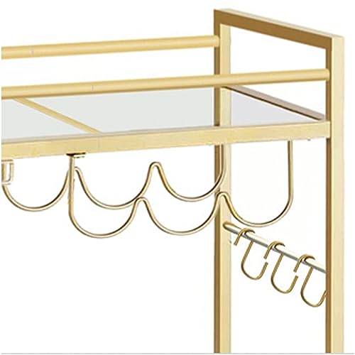 VLOBAOM Serving Cart for Home, Bar Cart with Lockable Wheels, Wine Rack and Glass Holder, Mobile Liquor Cabinet Storage Shelf,24''Dx13''Wx33''H,Gold