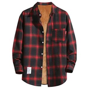 rtrde winter jackets for men, mens long sleeve shirt jacket fleece lined plaid coat button down outwear quilted jacket shirt jacket chamarras para hombres frio jacket men big and tall (xxl, red)